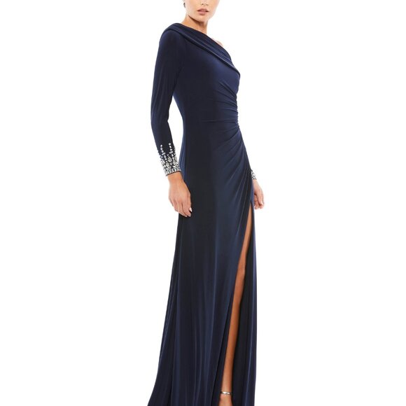 Mac Douggal Beaded Cuff Drop Shoulder Faux Wrap Gown - Picture 4 of 7